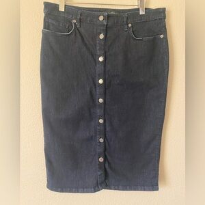 Banana Republic Women’s Stretch Denim Midi ButtonDown Skirt Dark Indigo Size 8